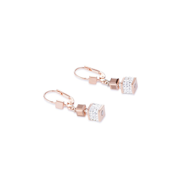 Coeur De Lion EARRINGS ROSE GOLD PLATED ST/ST W/GLASS, PAVE SET CRYSTALS & SWAROVSKI CRYSTALS & ST/ST FITTINGS