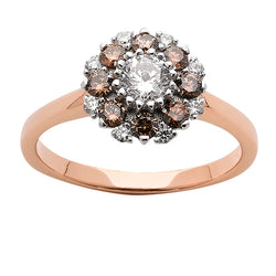 9K YG Champagne Diamond Ring  TDW 0.90ct 1X4.75MM, 8X2.5MM, 8X1.5MM