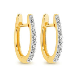 9K YELLOW GOLD DIAMOND HUGGIE EARRINGS