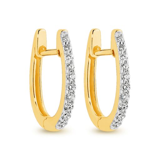 9K YELLOW GOLD DIAMOND HUGGIE EARRINGS