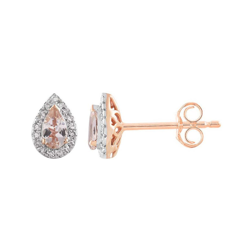 9k rose gold diamond and morganite earrings
