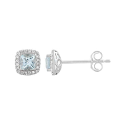 9k white gold diamond and aquamarine earrings