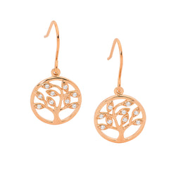 ELLANI STG SILVER WH CZ TREE OF LIFE EARRINGS ON SHP/HOOK W/ ROSE GOLD PLATING