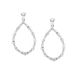 ELLANI STG SILVER OPEN TEAR DROP EARRINGS 38MM WITH PEAR ROUND WHITE CZ