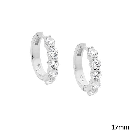 STG SILVER 17MM HOOP EARRINGS WITH 5*3.5MM WHITE CZ