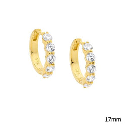 STG SILVER WHITE CZ HUGGGIE EARRINGS WITH YELLOW GOLD PLATED