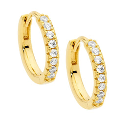 Ellani Stg Silver WHITE CZ 14MM HOOP EARRINGS WITH GOLD PLATING
