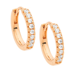 Ellani Stg Silver WHITE CZ 14MM HOOP EARRINGS WITH ROSE GOLD PLATING