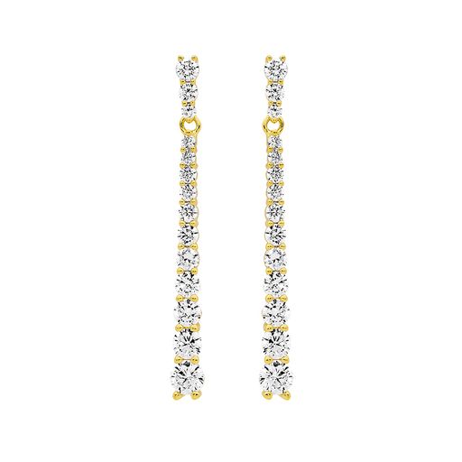 STG SILVER ROUND GRADUAL WHITE CZ DROP EARRINGS YELLOW GOLD PLATED