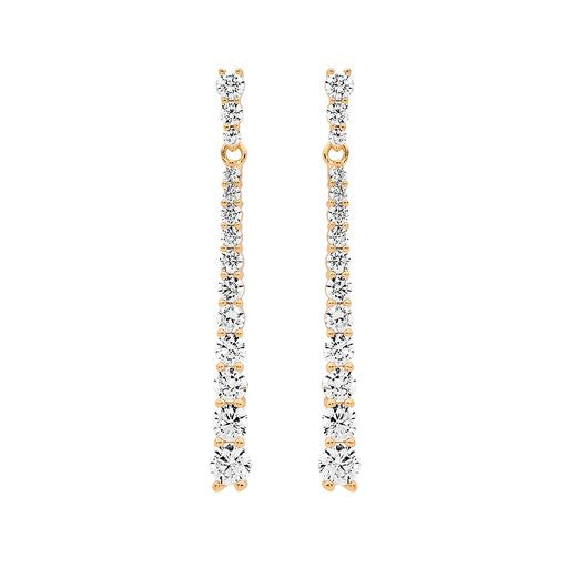 STG SILVER ROUND GRADUAL WHITE CZ DROP EARRINGS ROSE GOLD PLATED