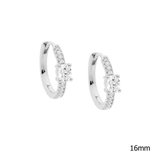 STG SILVER WHITE CZ 16MM HOOP EARRINGS WITH OVAL CZ
