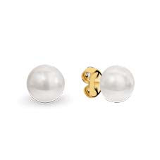 9K YG 8mm Fresh Water Pearl White Button stud Earrings