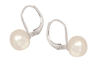 STG FWP (8-8.5mm) WHITE BUTTON LEVERBACK DROP EARRING