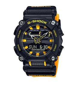 CASIO G-SHOCK DUO NEW AGE DESIGN 7 YR BATT WITH TIME ALARM 200M WR BLACK FACE YELLOW RESIN BAND