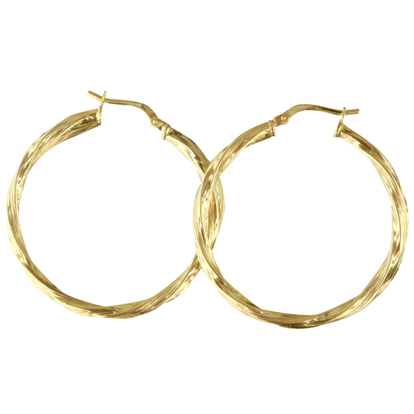 9K yellow gold Silver Filled Twisted Hoop Earrings