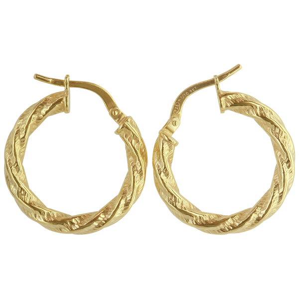 9K yellow gold & Silver Filled Twisted Hoop Earrings