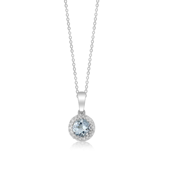 9K WHITE GOLD AQUAMARINE PENDANT (CHAIN NOT INCLUDED)