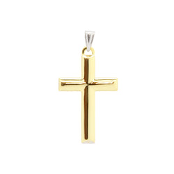 9k yellow gold & Silver Bonded Polished Cross Pendant