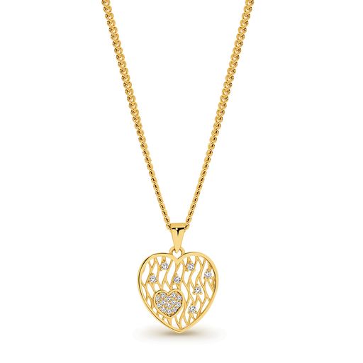 9K YELLOW GOLD CZ HEART IN HEART PENDANT WITH GP DISPLAY CHAIN