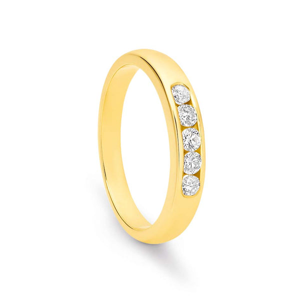 9K Yellow Gold Channel Set 5x Diamond Ring / Band TDW0.30ct GH SI2-I1