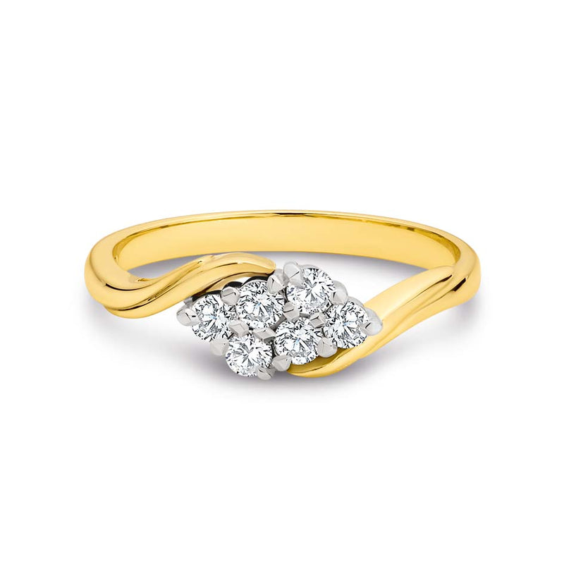 9K Yellow Gold 6x Diamond Ring /Cluster Dress Ring TDW 0.33ct GH SI2-I1