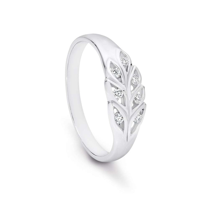 9K White Gold Diamond Ring / Leaf Ring TDW 0.14ct GH SI2-I1
