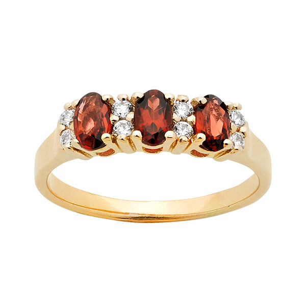 9K YELLOW GOLD Diamond accented Garnet Ring