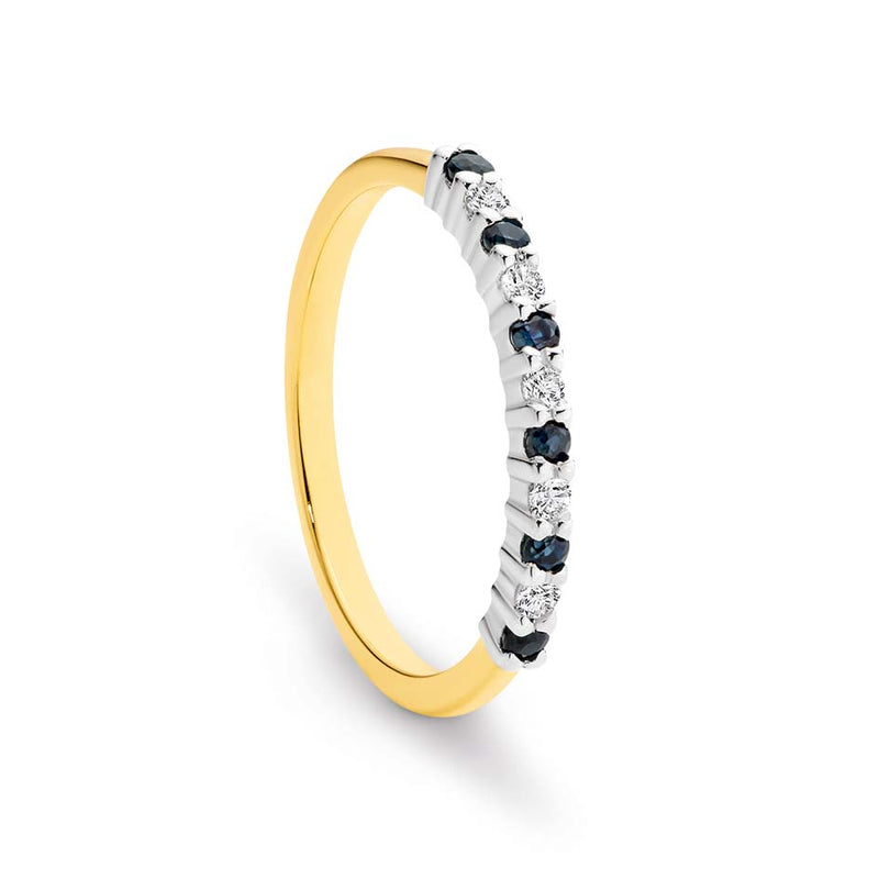 9K Yellow Gold / White Gold 2-tone 6x Sapphire 1.75mm & 6 Diamond Ring
