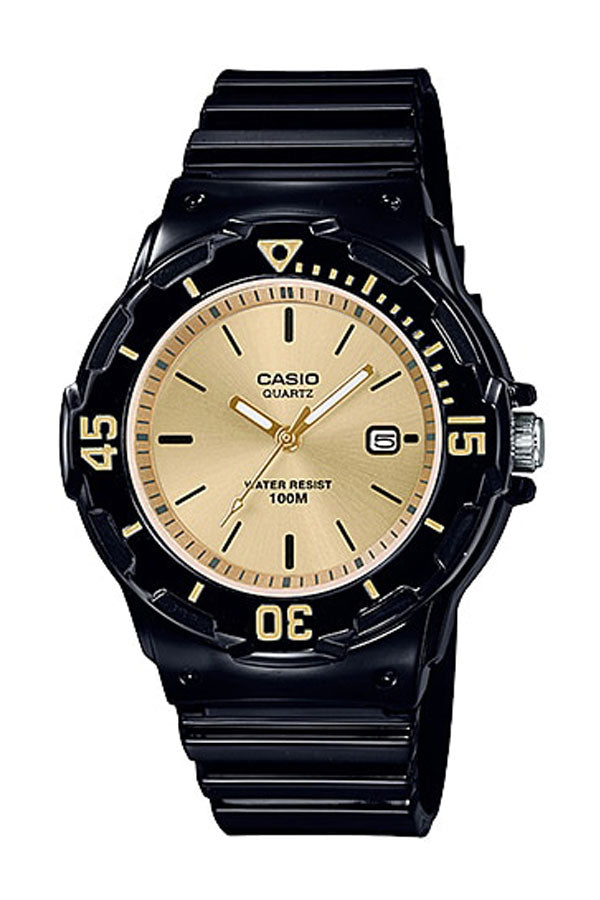 CASIO KIDS WATCH ANALOGUE DATE DSPLA GOLD FACR, BLACK GREAT FOR KIDS