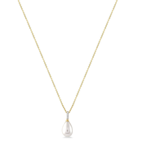 9K YELLOW GOLD DIAMOND ACCENTED FRESHWATER PEARL NECKLACE