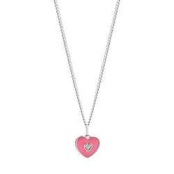 STG SILVER PINK ENAMELLED CZ HEART PENDANT WITH 45CM STG CHAIN