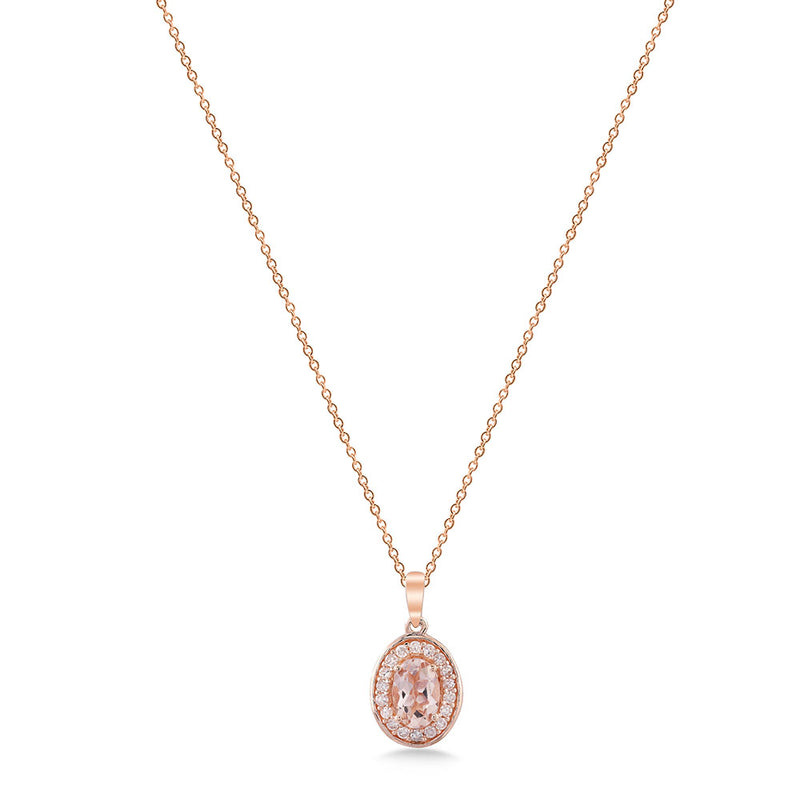 9K ROSE GOLD DIAMOND ACCENTED MORGANITE PENDANT (CHAIN NOT INCLUDED)