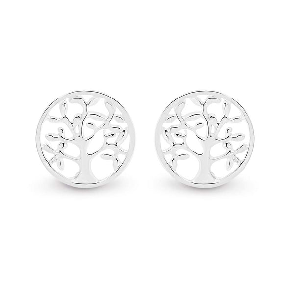 Stg Silver 9.8mm Circle Tree of Life Studs