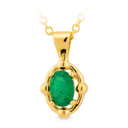 9K YELLOW GOLD PENDANT EMERALD OVAL 4 CLAW OVAL OUTER