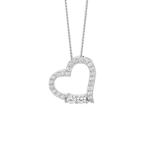 STG SILVER WHITE CZ OPEN HEART PENDANT WITH 2XCZ FEATURE