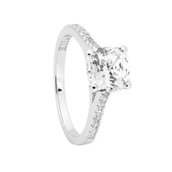 ELLANI STG SILVER WHITE CZ SOLITAIR RING WITH CZ SHOULDERS