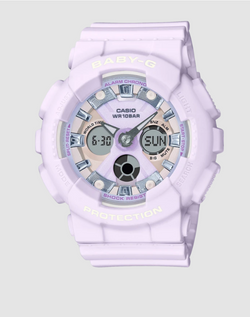 CASIO BABY G DUO ICY PATEL COLOUR SERIE W/ TIME, /100 S/W. ALARM, 100M WHITE FACE/RGOLD ACC PINK RES