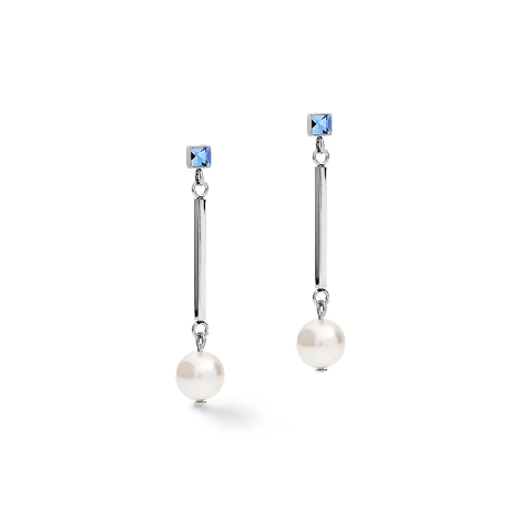 Coeur De Lion CL EARRINGS, Soft Blue & Swarovski Pearl on stainless steel