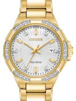 Citizen Ladies Watches Diamond Accent Gold-Tone Watch with Silver-Tone Dial WR100m