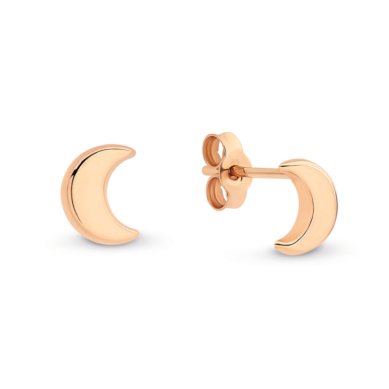9k Rose Gold Moon Stud Earrings